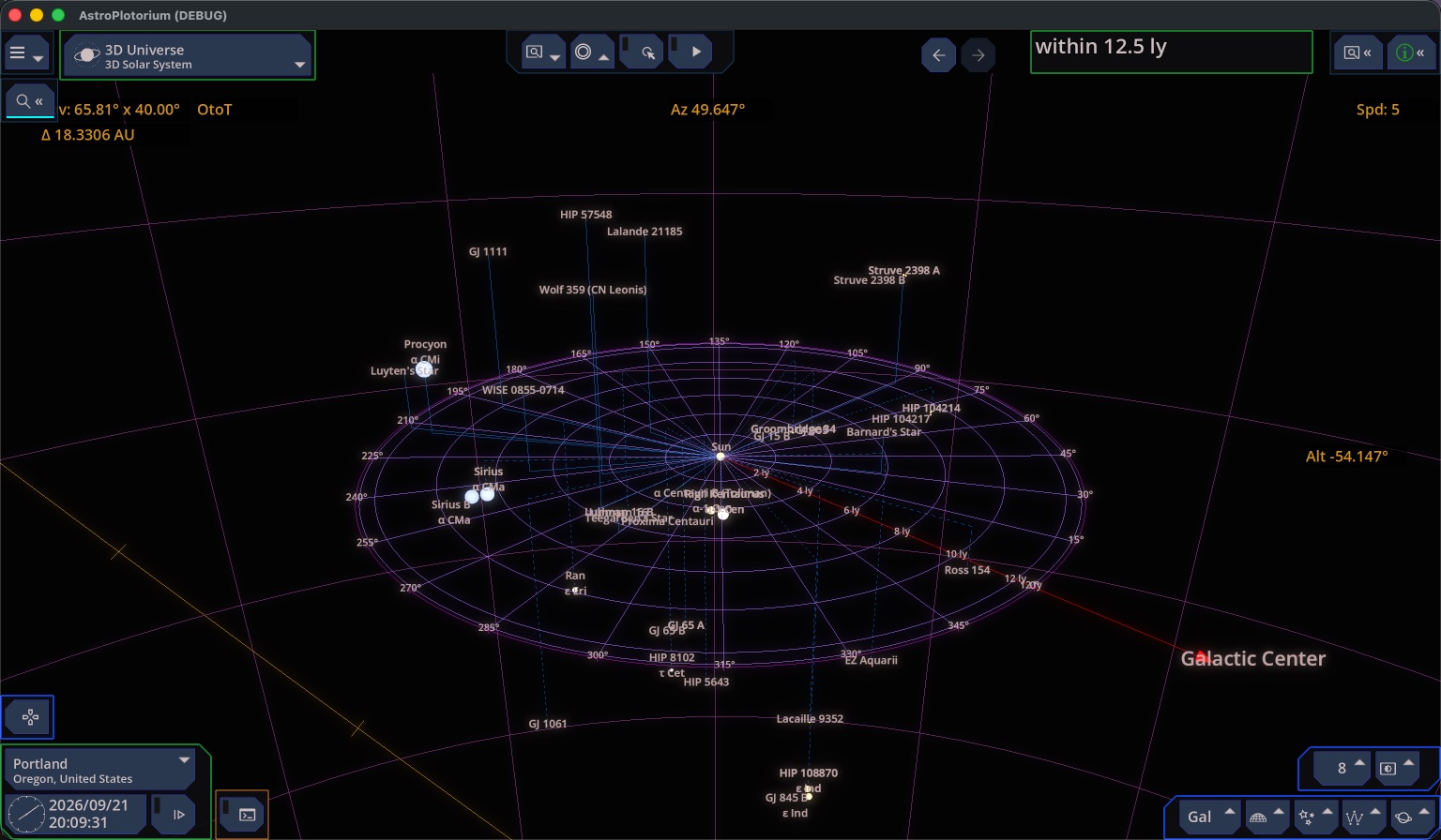 Nearby stars placed in 3D out to 12.5 light-years